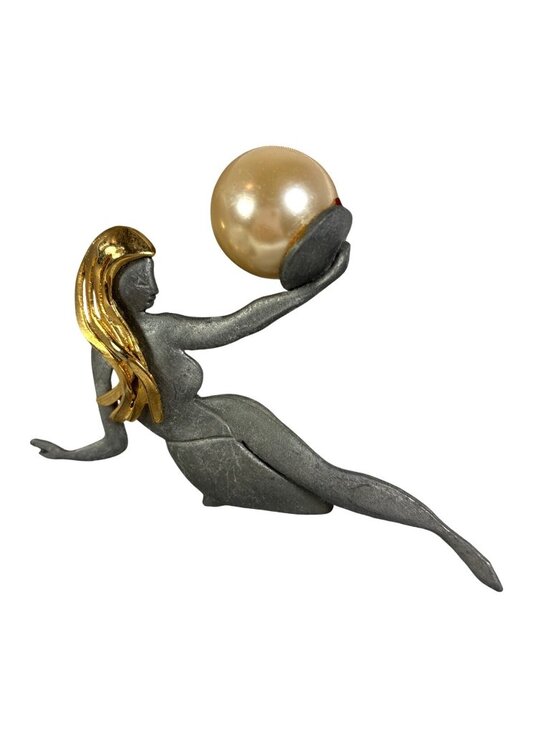 Ultra Craft Jewelry - Vintage Ultra Craft Woman Brooch Faux Pearl Mixed Metal Figural Statement Pin